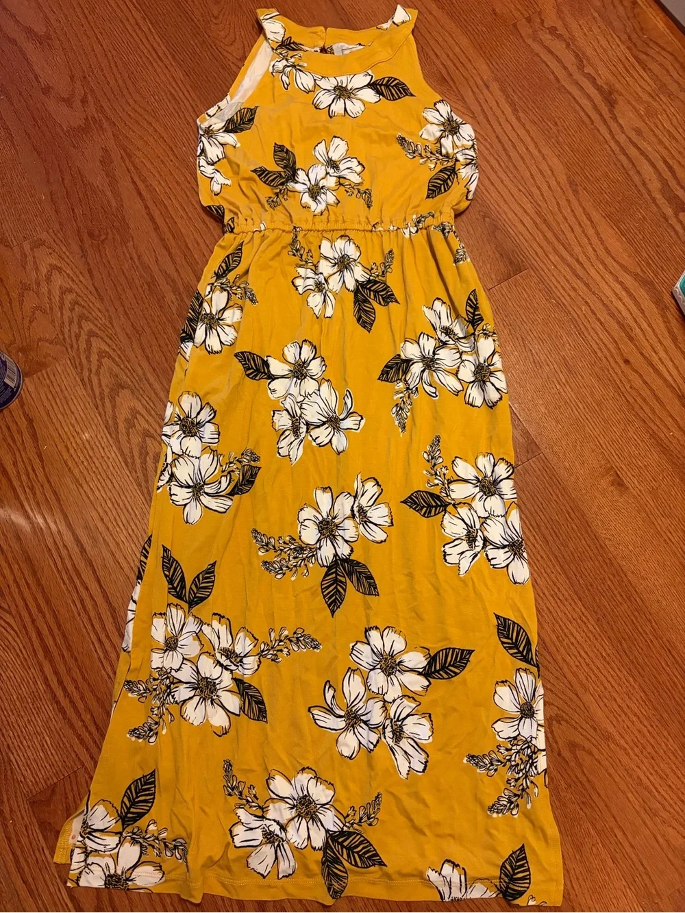 Girls' Yellow Floral Maxi Dress - Sleeveless Summer Style